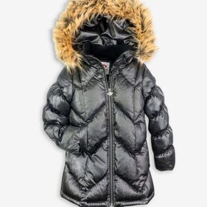 Appaman Shiny Black Puffer Jacket with Faux Fur Hood
